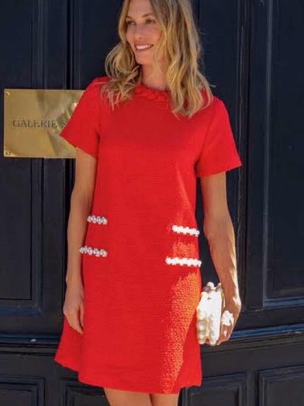 Tuckernuck Red Tweed Pearl Adorned Jackie dress NEW no tags